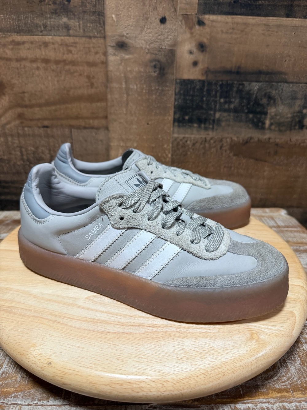 Adidas Samba XLG Womens 7 Gray White Gum Leather Suede Sneakers IE9108